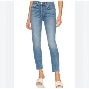 RE/DONE 90s High Rise Ankle Crop Classic Denim Jeans Blue Caded Indigo Wash 26